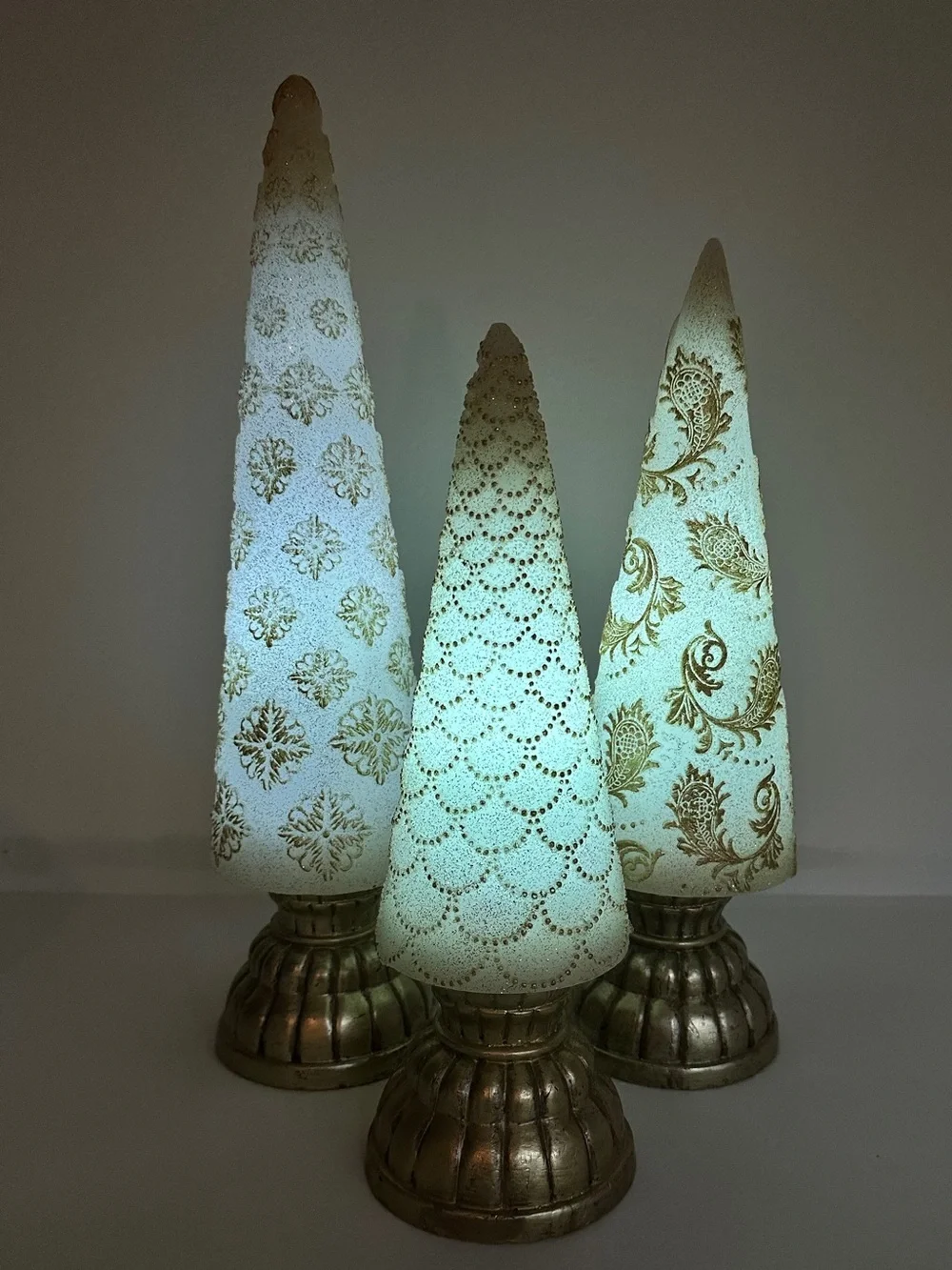 Three Illuminating Gold Wax Holiday Cone Trees - Picture 16 of 16